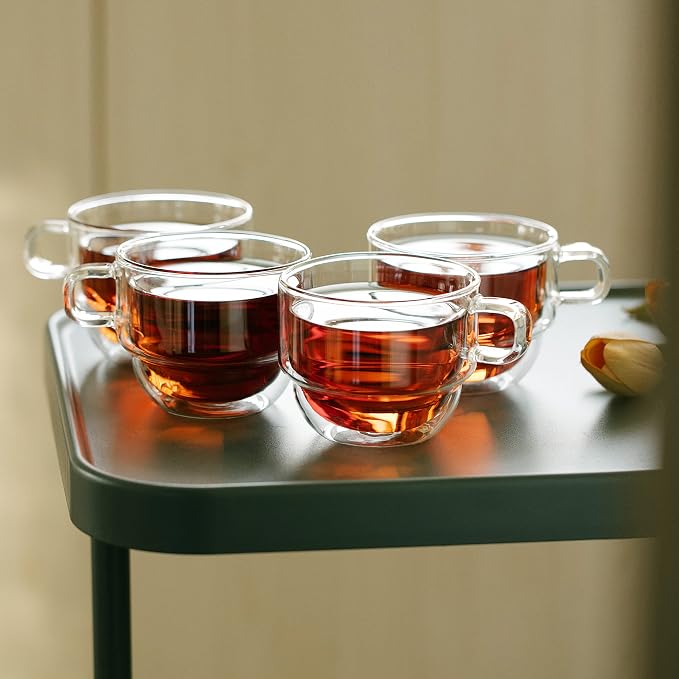 BTaT- Double Walled Stackable Glass Coffee Mugs, 8 oz, Glass Coffee Cups - Image 6