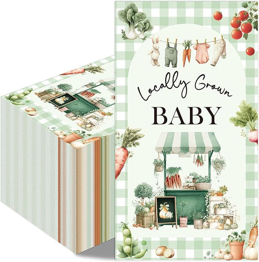 Locally Grown Baby Shower Decorations - 100 Pcs Farmers Market Vegetable Paper Disposable Party Napkins Sets Bulk Dinner Decorative Guest Table Supplies Decor for Gender Reveal 7.9 x 4.3 In