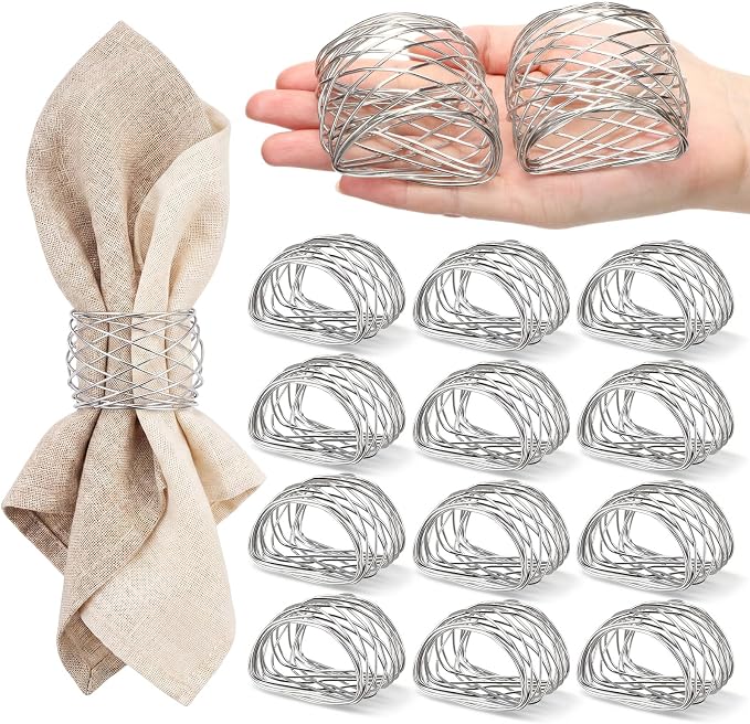 LemonRoad 12 Pcs Silver Twisted Wire Mesh Napkin Rings Metal Napkin Holders by Unknown