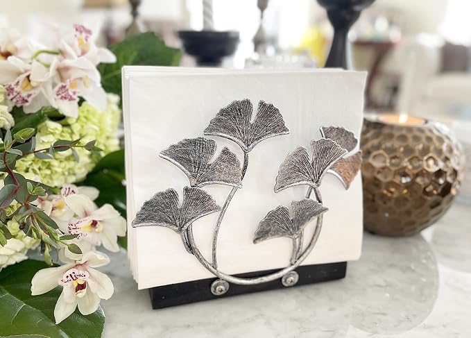 Silver Ginkgo Vertical Napkin Holder | Contemporary Modern Design | Disposable - Image 4
