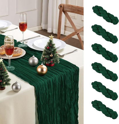 AGIRL 6 Pack Emerald Green Cheesecloth Table Runner 10FT Boho Home Decor | by AGIRL