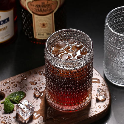 Amzcku Vintage Highball Drinking Glass Set of 12 - Kitchen Glasses Cup for Water, Cocktail, Milk, Juice and Beverage