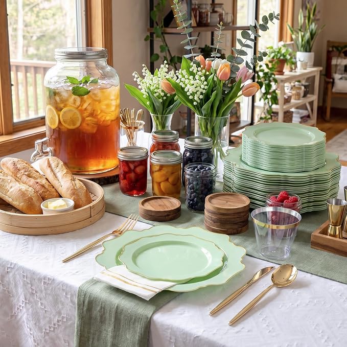 175Pcs Sage Green Plastic Plates - Image 11