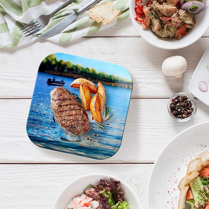 Havercamp Fishing Plates-8 Pack-9 Inch Square-Gone Fishin Party | Set of 8 - Image 5