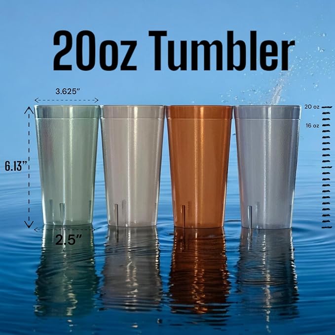 Oojami Set of 16 Plastic Tumblers, 20-Ounce Reusable Cups, BPA-Free & - Image 4