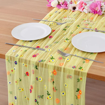 BINBE 12pcs Daisy Spring Table Runner Embroidery Gauze 10FT Florals Seasonal by BINBE
