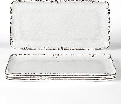 4-Pack 14" x 7" White Serving platter Set, Reusable Farmhouse Melamine Serving Platters for Cookie, Appetizer, Charcuterie, Snack, Party Food Display - Stackable Kitchen CounterTop Tray.