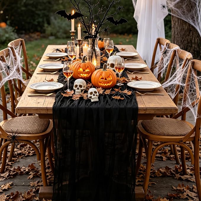6Pcs Black Table Runner, 10FT Black Cheesecloth Halloween Table Runner - Image 6