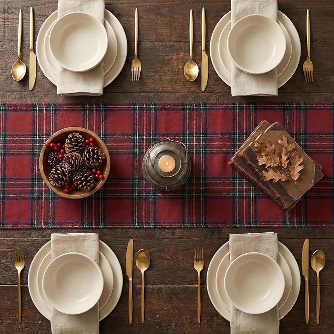 Artoid Mode Red and Multi Color Line Farmhouse Plaid Christmas Table Runner - Image 3