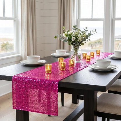 Hot Pink Sequin Table Runner 12x72 Inch Wedding, Birthday Party Centerpiece | - Image 2
