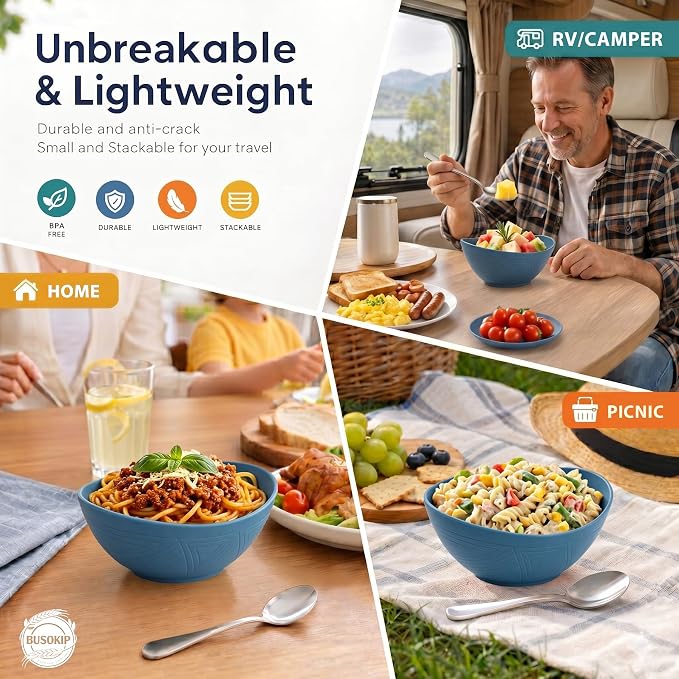 26oz Wheat Straw Bowls Sets of 6, Unbreakable & Stackable Ramen Bowl, Microwave - Image 6