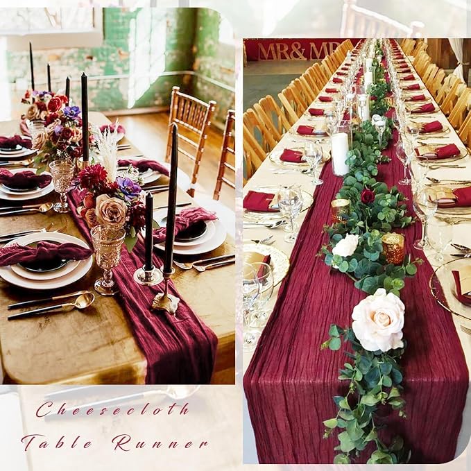 10FT 6 Pcs Burgundy Cheesecloth Table Runner Gauze Fabric Boho Cheese Cloth - Image 5