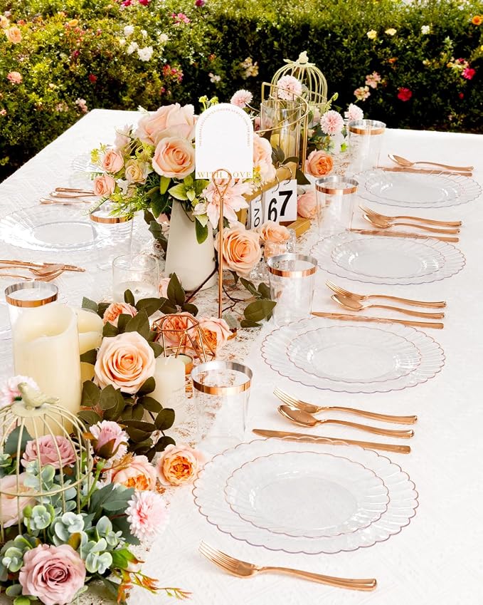 YOUBET 100PCS Rose Gold Plastic Plates - Image 8