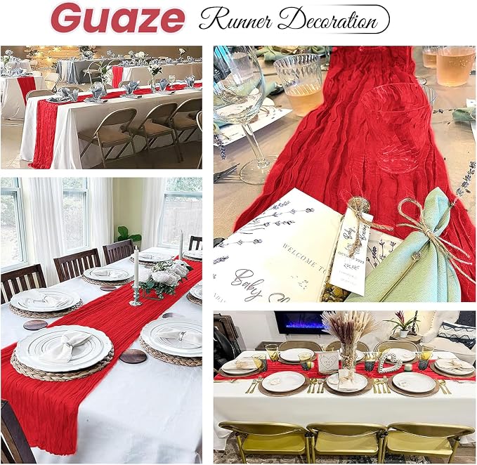 4 Pack Red Cheesecloth Table Runner 20 x 120 inch Gauze Table Runners 10 FT Long - Image 4