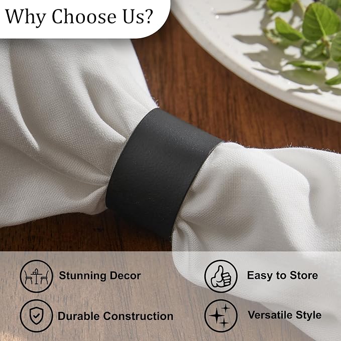 Black Cuff Napkin Ring Set of 4, Matte Metal | 1" x 2" | Metal | Minimalist - Image 5