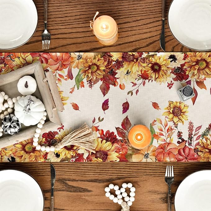 Artoid Mode 210 GSM Fall Table Runner 13x72 Inch Home Party Decor | Sunflower - Image 4