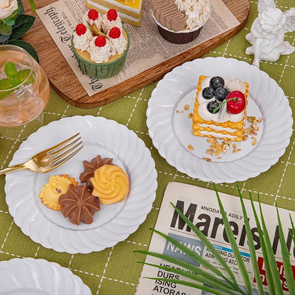 U-QE 100 Pieces White Plastic Plates - 6 Inch White Disposable Plates - Washable & Reusable - Premium Hard Dessert Plates - Party Supplies for Birthdays, Celebrations, Travel, Wedding,Party and Events