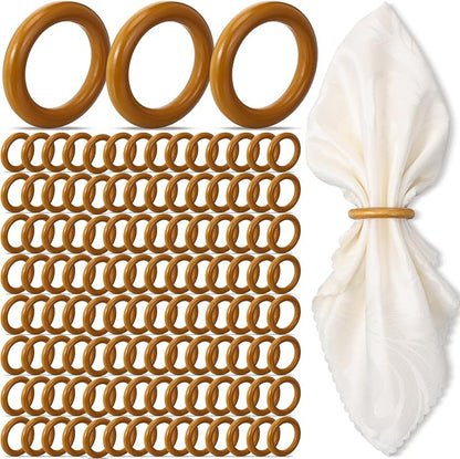 Thenshop 100 Pcs Decorative Wooden Napkin Rings Bulk Exquisite Round Dining by Thenshop
