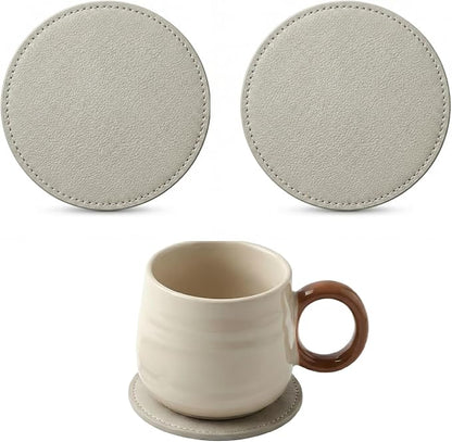 2Pcs Leather Coasters Soft Beige Coaster Set by Unknown
