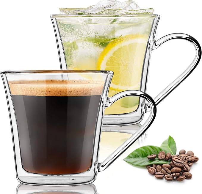 Joeyan 12oz Double Walled Glass Coffee Mugs, Wide Mouth Latte Cappuccino by JoeyanHousehold