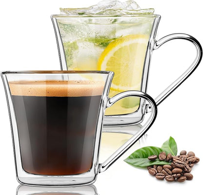 Joeyan 12oz Double Walled Glass Coffee Mugs, Wide Mouth Latte Cappuccino by JoeyanHousehold