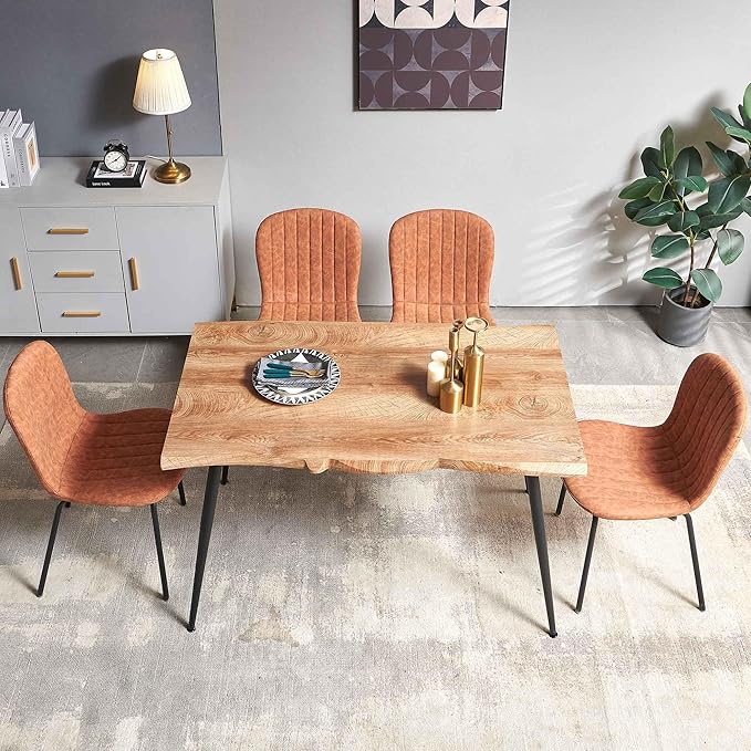 Rectangular Dining Table Set for 4 with PU Leather Chairs - Modern Kitchen Table and Chairs Set for Small Spaces - Brown