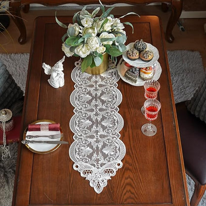 ARTABLE Off White Small Lace Table Runner Macrame Dresser Scarf 10 x 36Inch | - Image 3