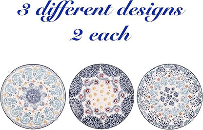 Bico Blue Talavera Appetizer Plates Set of 6, 6 Inch Small Ceramic Dessert Plates for Snacks, Salad, Tablescape, Microwave and Dishwasher Safe, Gift for Housewarming and Thanksgiving