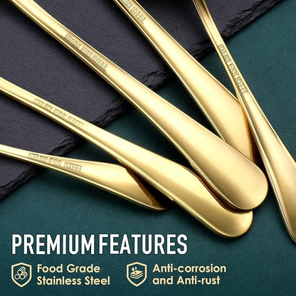 Gold Serving Utensils, OGORI 8-Piece Polished Stainless Steel Flatware - Image 3