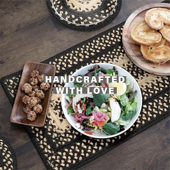 Homespice Manchester Long Table Runner - 11"x36", Rectangle, Black & Tan - Handcrafted with Jute - Rich Colors, Easy to Clean, Durable and Protects Furniture