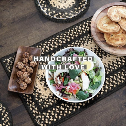 Homespice Manchester Long Table Runner - 11"x36", Rectangle, Black & Tan - Handcrafted with Jute - Rich Colors, Easy to Clean, Durable and Protects Furniture
