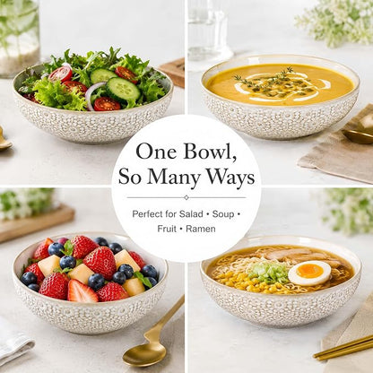 8" Ceramic Pasta Bowls, 22 Oz Serving Bowls Set of 4, Porcelain Shallow Soup - Image 8