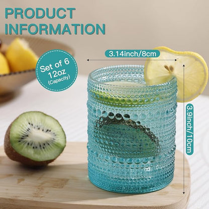 JOVGANK Mint Green Vintage Hobnail Drinking Glasses Set of 6, Embossed Water - Image 2