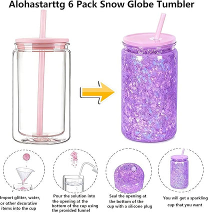 6 Pack Snow Globe Tumbler, Double Wall Plastic Reusable Cups - Image 5