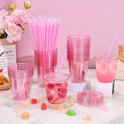 tchrules 100 Set 12oz Pink Round Bottom Plastic Cups - Image 3