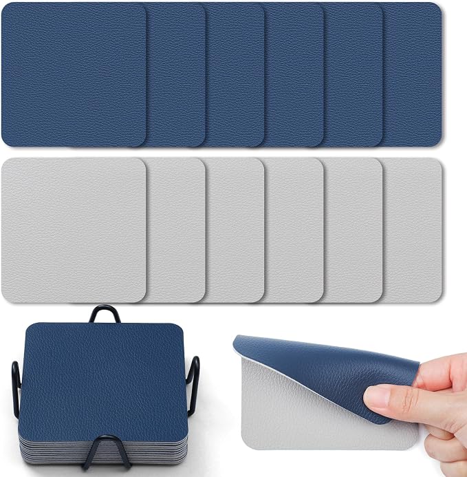 Myir JUN Coasters Glass Coasters Set of 12 4 inch Double Sided Faux Leather by MyirJUN