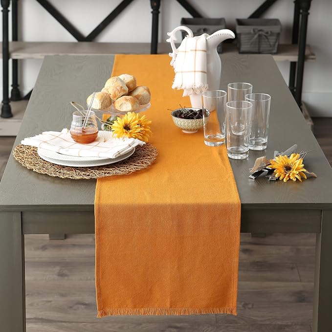 DII Everyday Collection, Fringed Solid Tabletop, Table Runner, Pumpkin Spice - Image 6