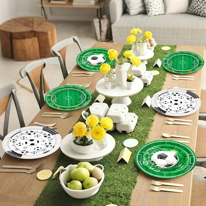 60PCS Soccer Paper Plates and Napkins Party Supply Serves 20 | Disposable - Image 7
