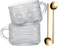 Gezzeny Vintage Glass Coffee Mugs 14 Oz Set of 2 Clear Embossed Tea Cups by Gezzeny