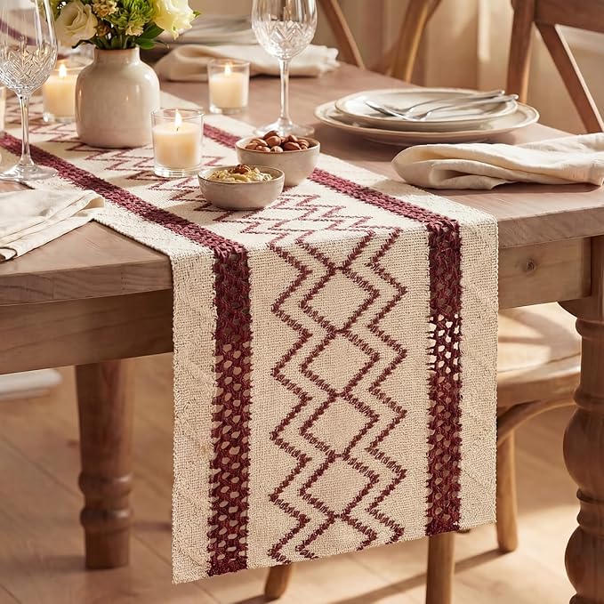 Artoid Mode Red Stripe Diamond Woven Table Runner 12x48 Inch | Holiday by ArtoidMode