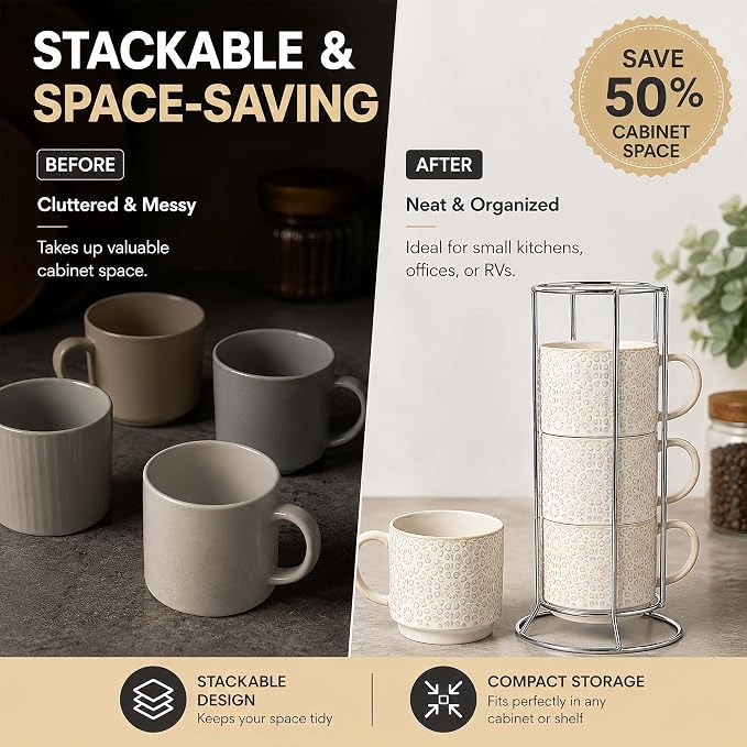 6 Oz Coffee Cups Set of 4, Stackable Espresso Cups - Image 5