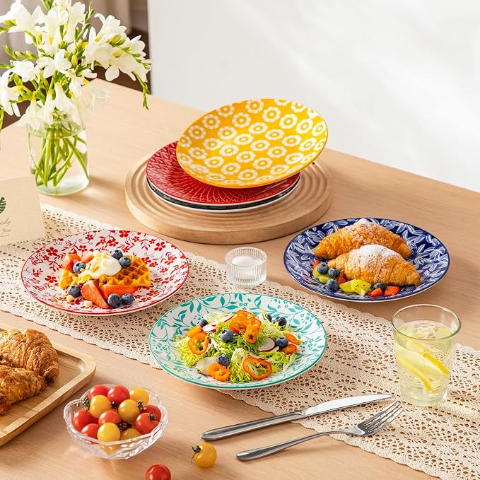 vancasso 8.25" Vintage Ceramic Salad Plates Set of 6, Muted | Microwave - Image 8