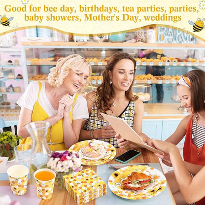 Funnymoom 250 Pcs Bee Party Decoration Sweet as Can Bee Paper Plates Napkins - Image 4