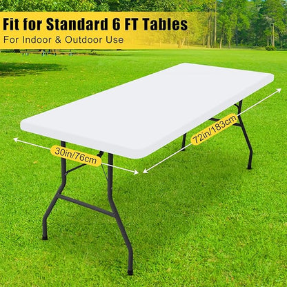 Smiry Rectangle Tablecloth, Elastic Fitted Flannel Backed Vinyl Tablecloths for 6ft Folding Tables, Waterproof Wipeable Table Covers for Indoor, Outdoor, Picnic and Camping (White, 30"x72")