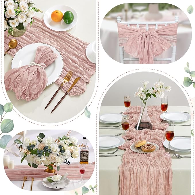 AGIRL 6 Pack Dusty Pink Cheesecloth Table Runner 10FT Boho Gauze Home Decor | - Image 6