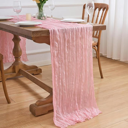 Asee'm 2pcs Blush Pink Cheesecloth Table Runner Summer 10FT Gauze Sheer | Boho - Image 7