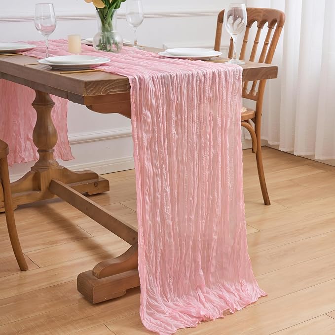 Asee'm 12pcs Blush Pink Cheesecloth Table Runner Summer 10FT Gauze Sheer | Boho - Image 7