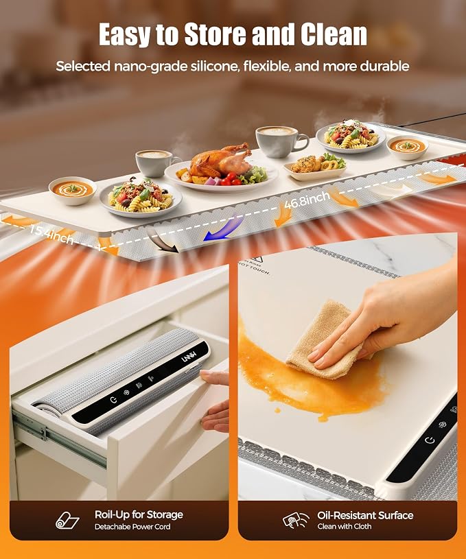 Warming Mat for Food, 46x15 Inch, Off White, Fast Heat, Child Lock | Includes - Image 5