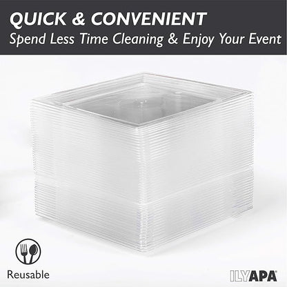Ilyapa 50 Pack 6 Inch Disposable Dessert Plates, Plastic Party Sets for 50 Guests, Clear Appetizer and Cake Plates 6", Party & Dinner Accessories, Square