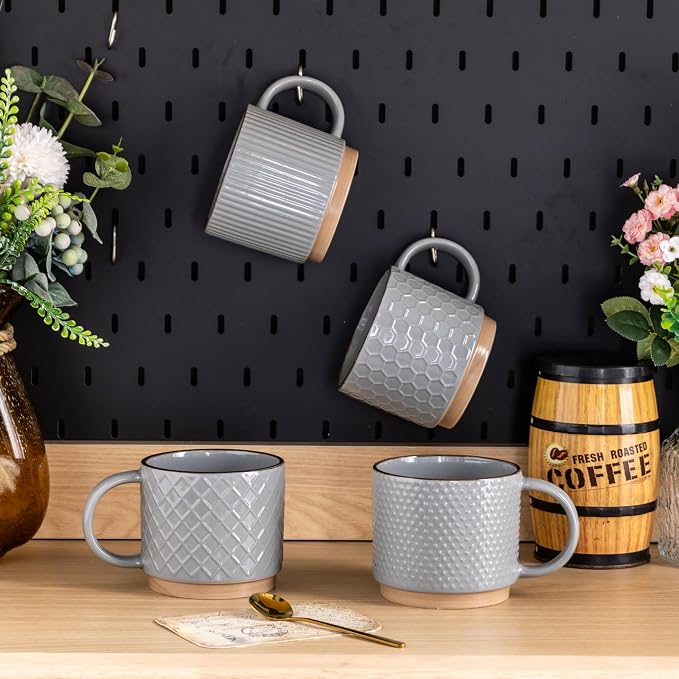 GBhome 12 OZ Stackable Coffee Mugs Set of 4, Ceramic Coffee Cups Set | 4 - Image 7